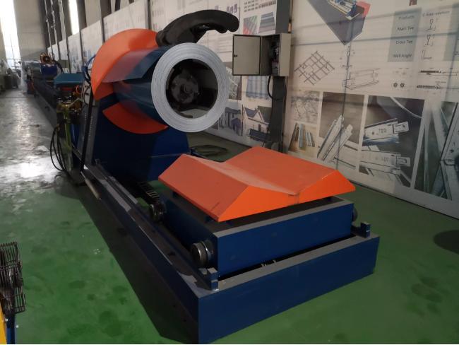 Roll forming machine coil winder 5 Tons hydraulic decoiler with loading car 