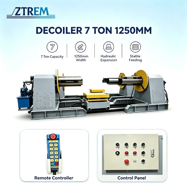 Decoiler 7 Ton 1250mm with Electrically Rotating Loading Cart 8 decoiler 7 ton 1250mm