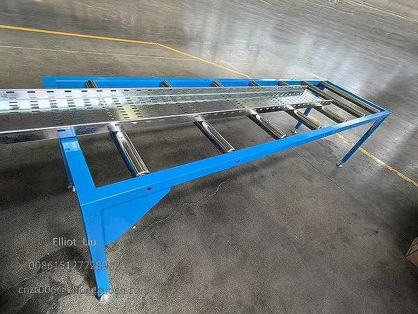 Cable trays stacked on receiving table Cable trays stacked on receiving table